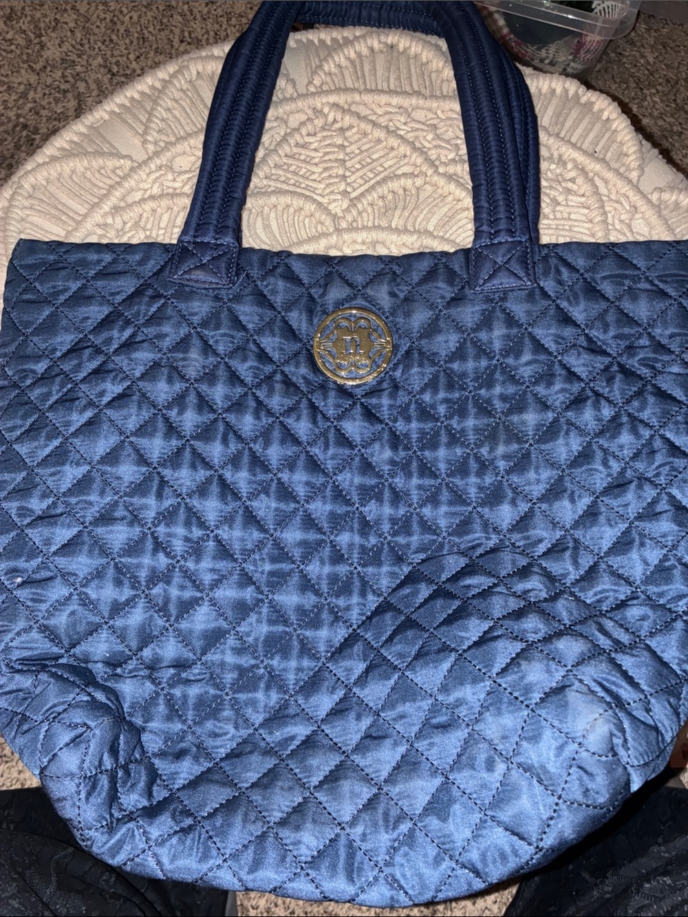 Nanette Lepore Quilted Navy Tote with‎ Gold Emblem